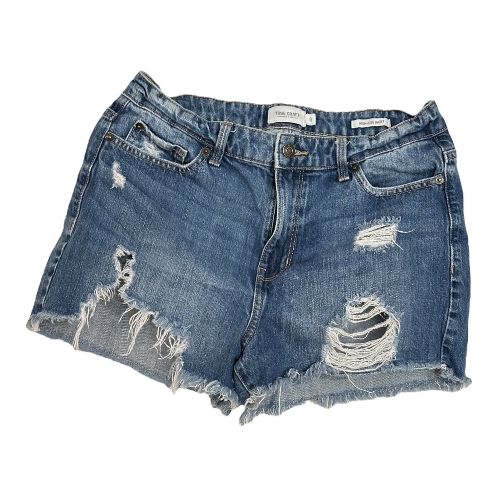 True Craft High-Rise Distressed Frayed Hem Denim Shorts Women’s 9